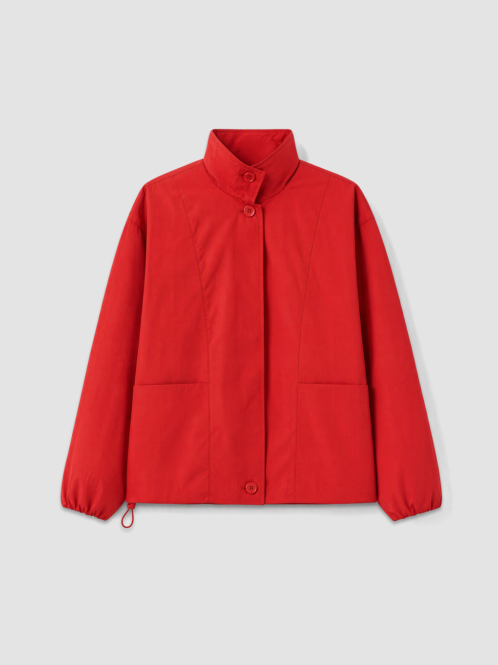 Kırmızı Dik Yaka Oversize Kadın Yağmurluk-3