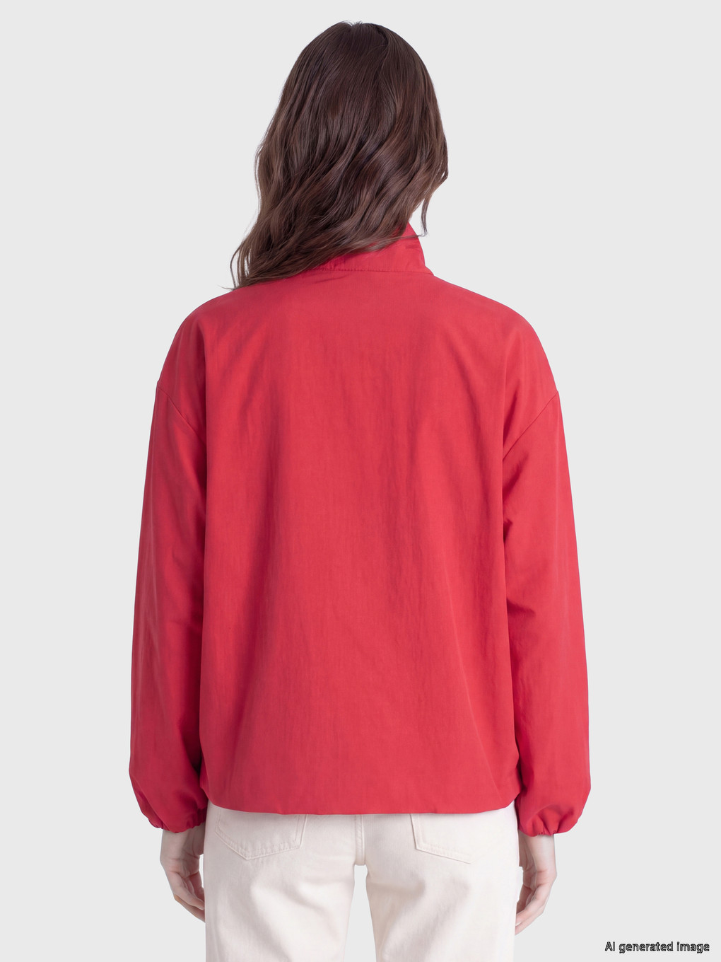 Kırmızı Dik Yaka Oversize Kadın Yağmurluk-2