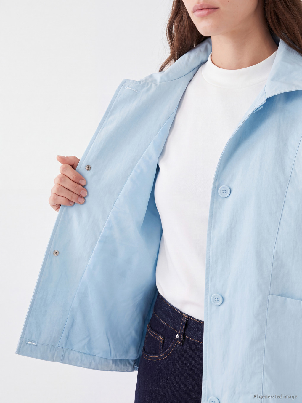 Mavi Dik Yaka Oversize Kadın Yağmurluk-3