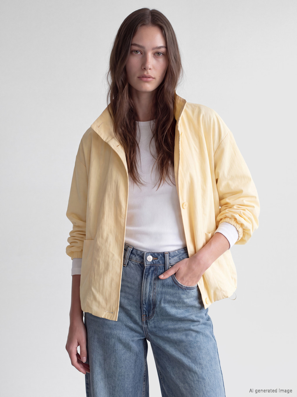 Sarı Dik Yaka Oversize Kadın Yağmurluk