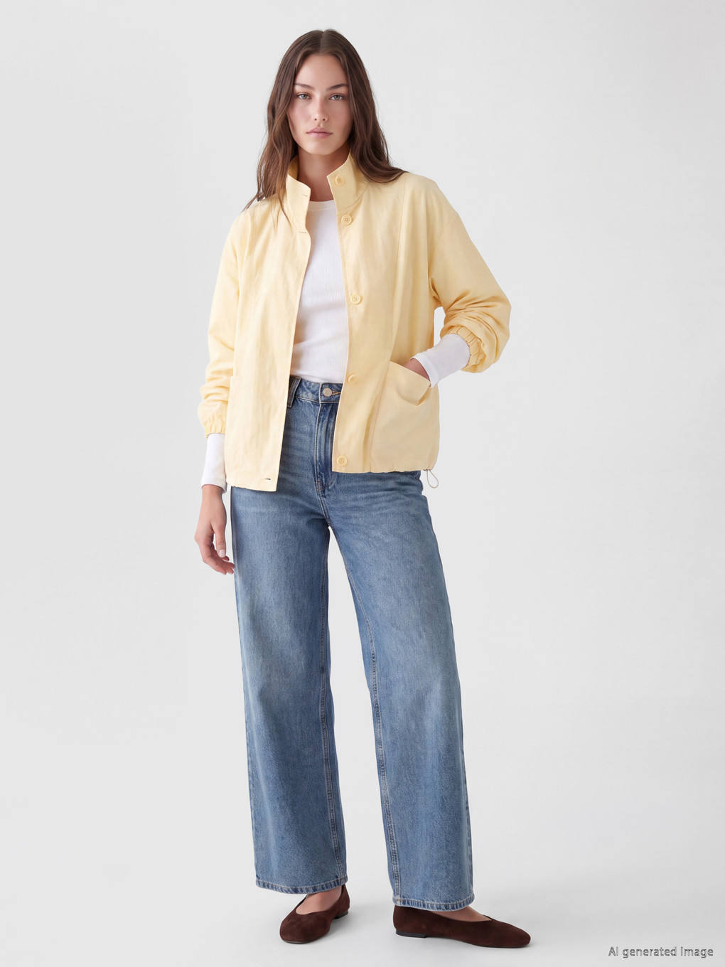 Sarı Dik Yaka Oversize Kadın Yağmurluk-1