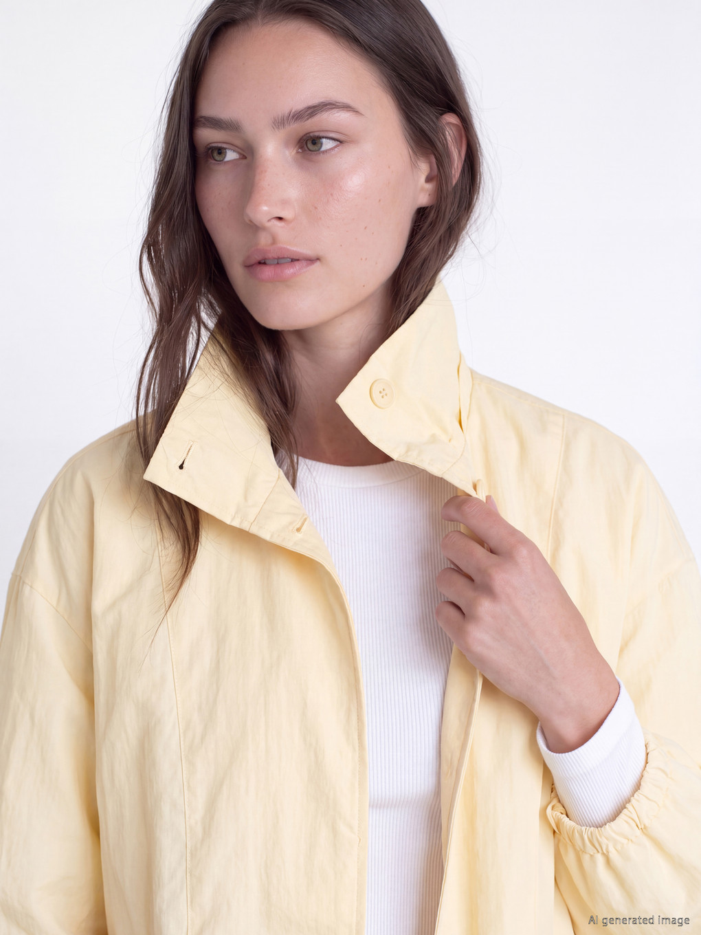 Sarı Dik Yaka Oversize Kadın Yağmurluk-2