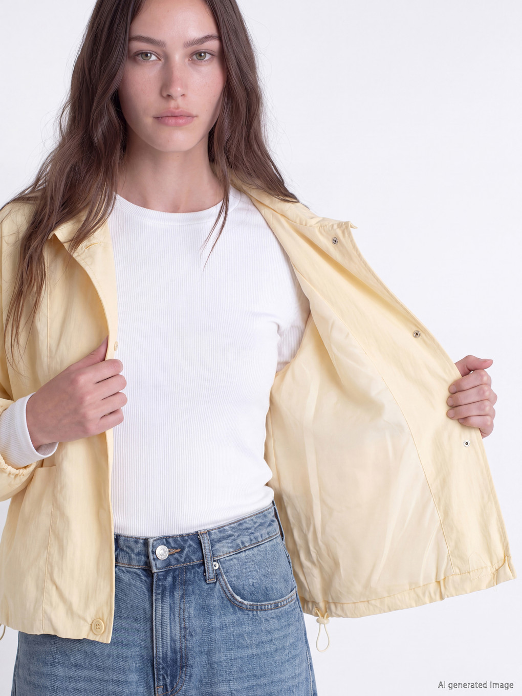Sarı Dik Yaka Oversize Kadın Yağmurluk-3