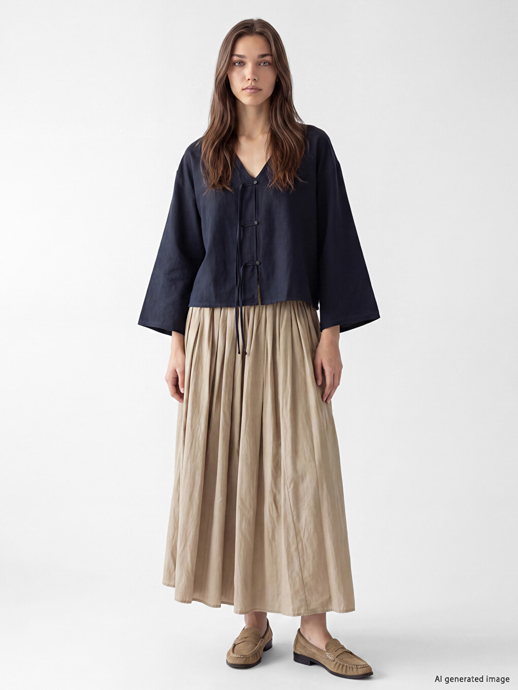 Lacivert Süslü Düğmeli Oversize Kadın Kimono-1