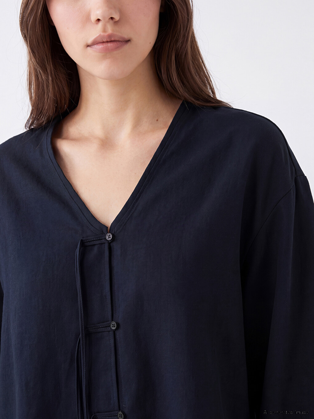 Lacivert Süslü Düğmeli Oversize Kadın Kimono-2
