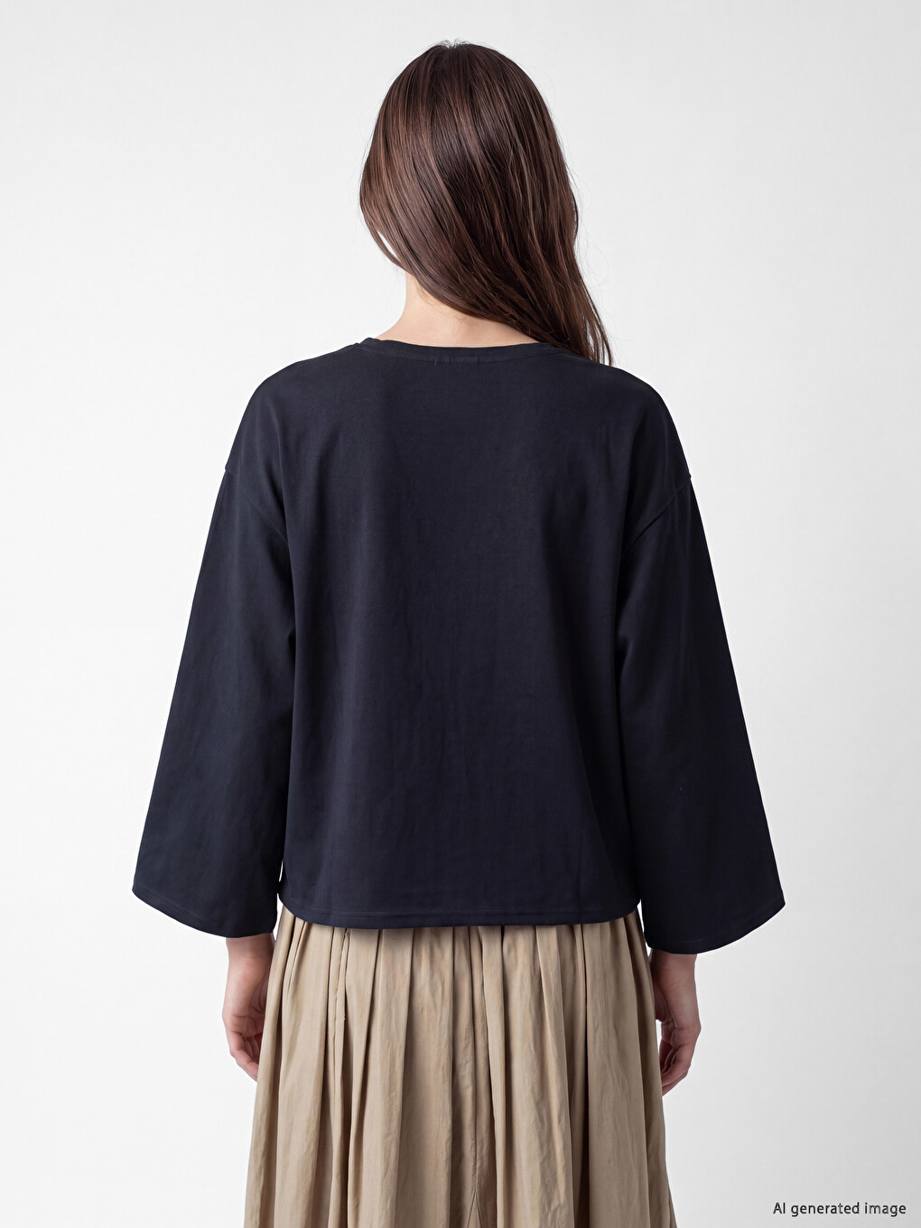 Lacivert Süslü Düğmeli Oversize Kadın Kimono-3