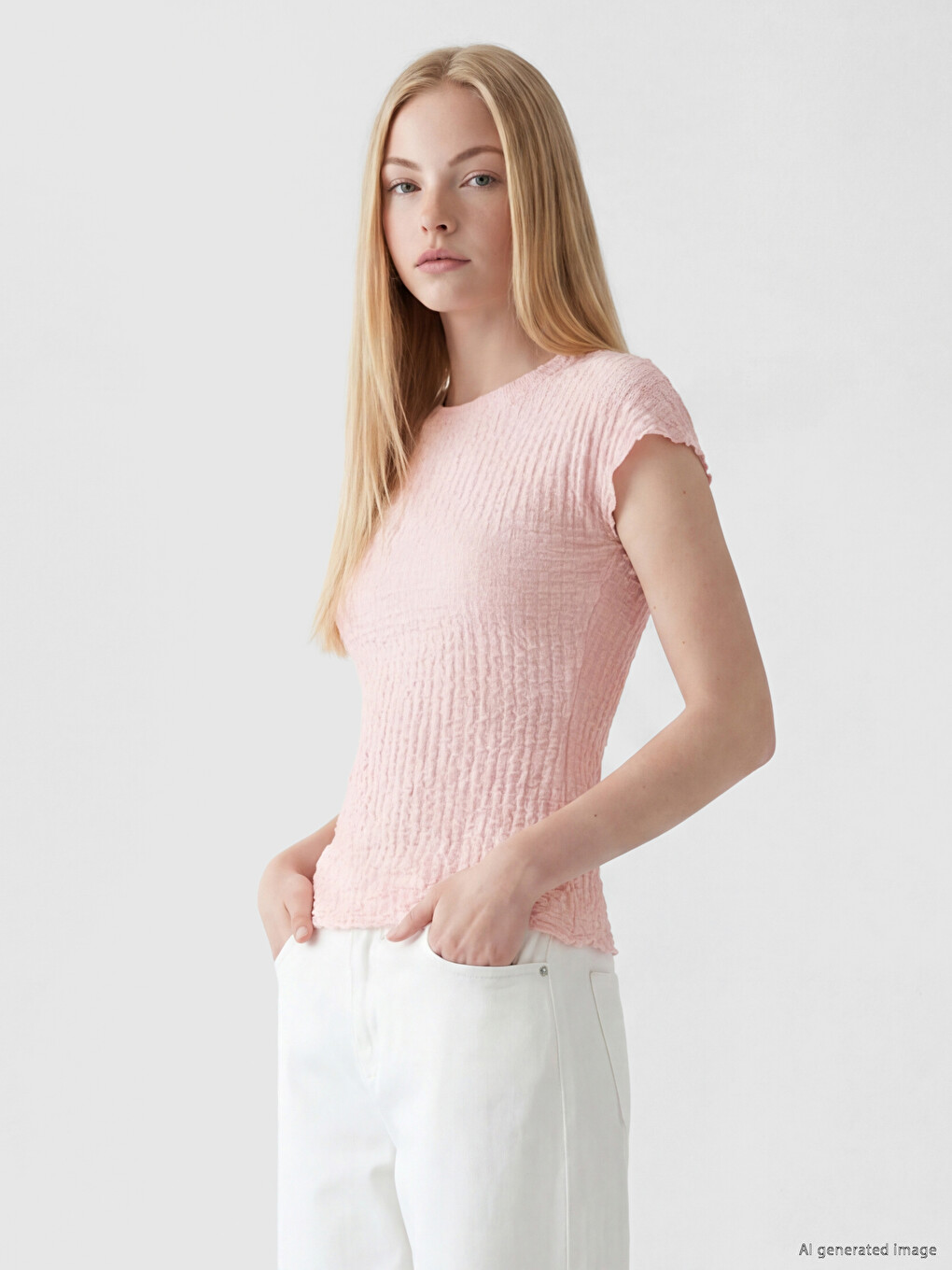 Crew Neck Textured Blouse