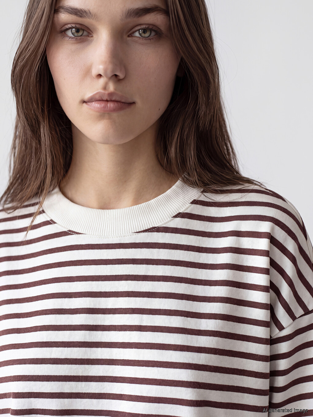 Mürdüm Çizgili Oversize Kadın Sweatshirt Tunik-2