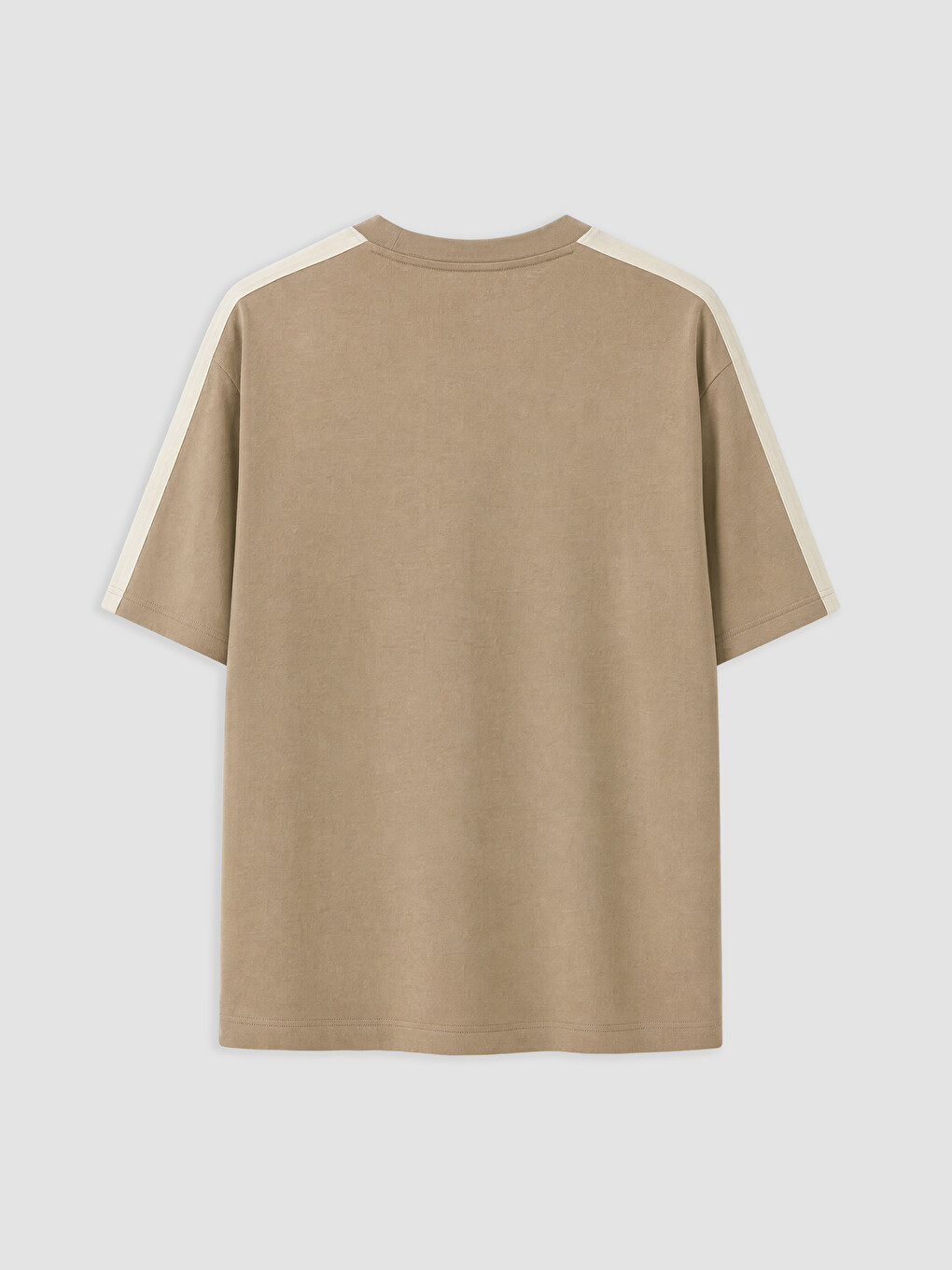 Kahverengi Oversize Fit Bisiklet Yaka Baskılı Erkek Tişört-5