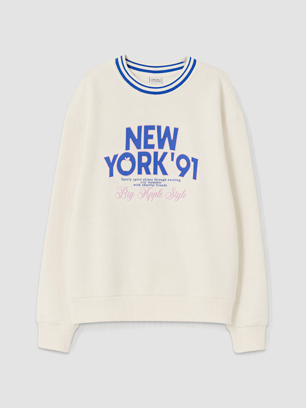 Ekru New York Baskılı Kız Çocuk Kalın Sweatshirt