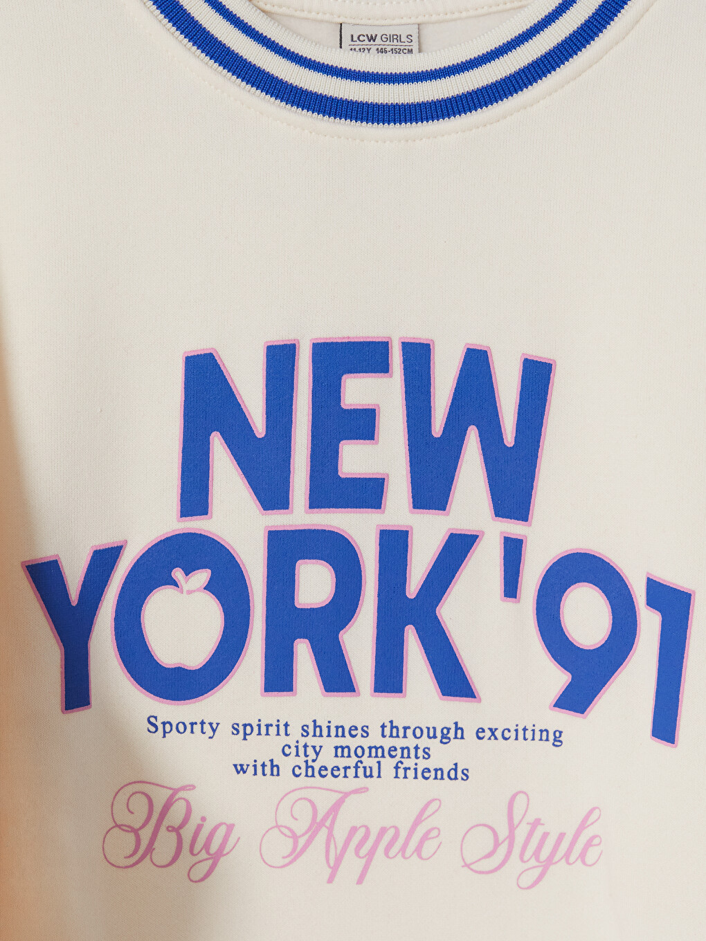 Ekru New York Baskılı Kız Çocuk Kalın Sweatshirt-2