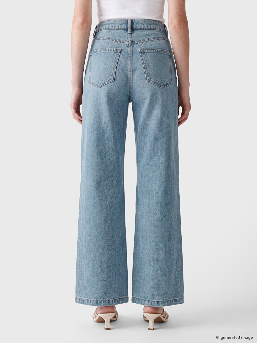 İndigo Fular Detaylı Wideleg Kadın Jean Pantolon-3