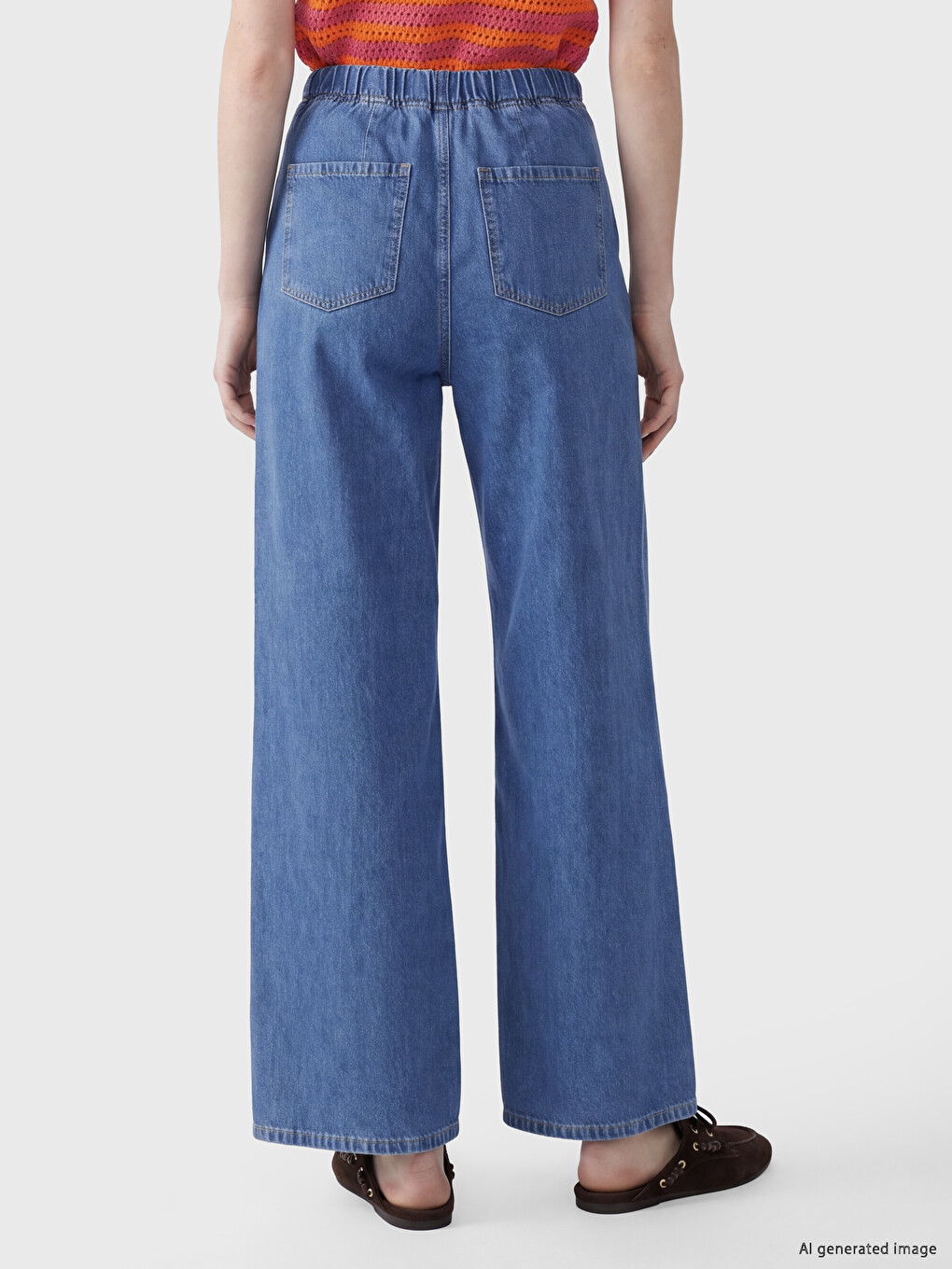 İndigo Beli Lastikli Wideleg Kadın Jean Pantolon-3