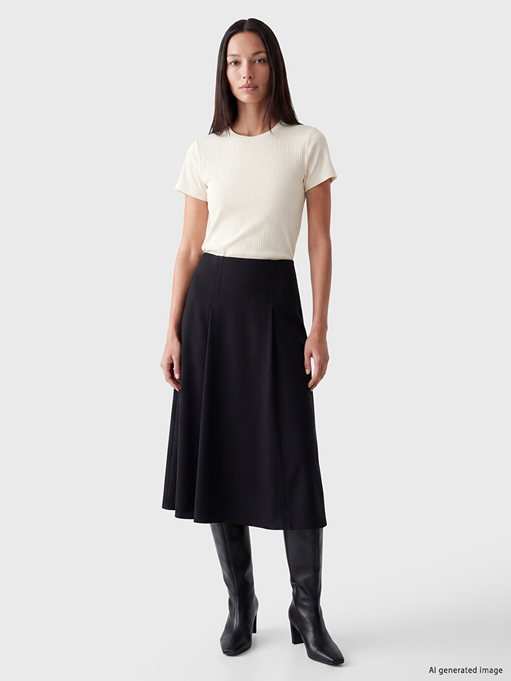 Tricou Slim Cu Striații Basic Cu Guler Rotund Pentru Femei-1