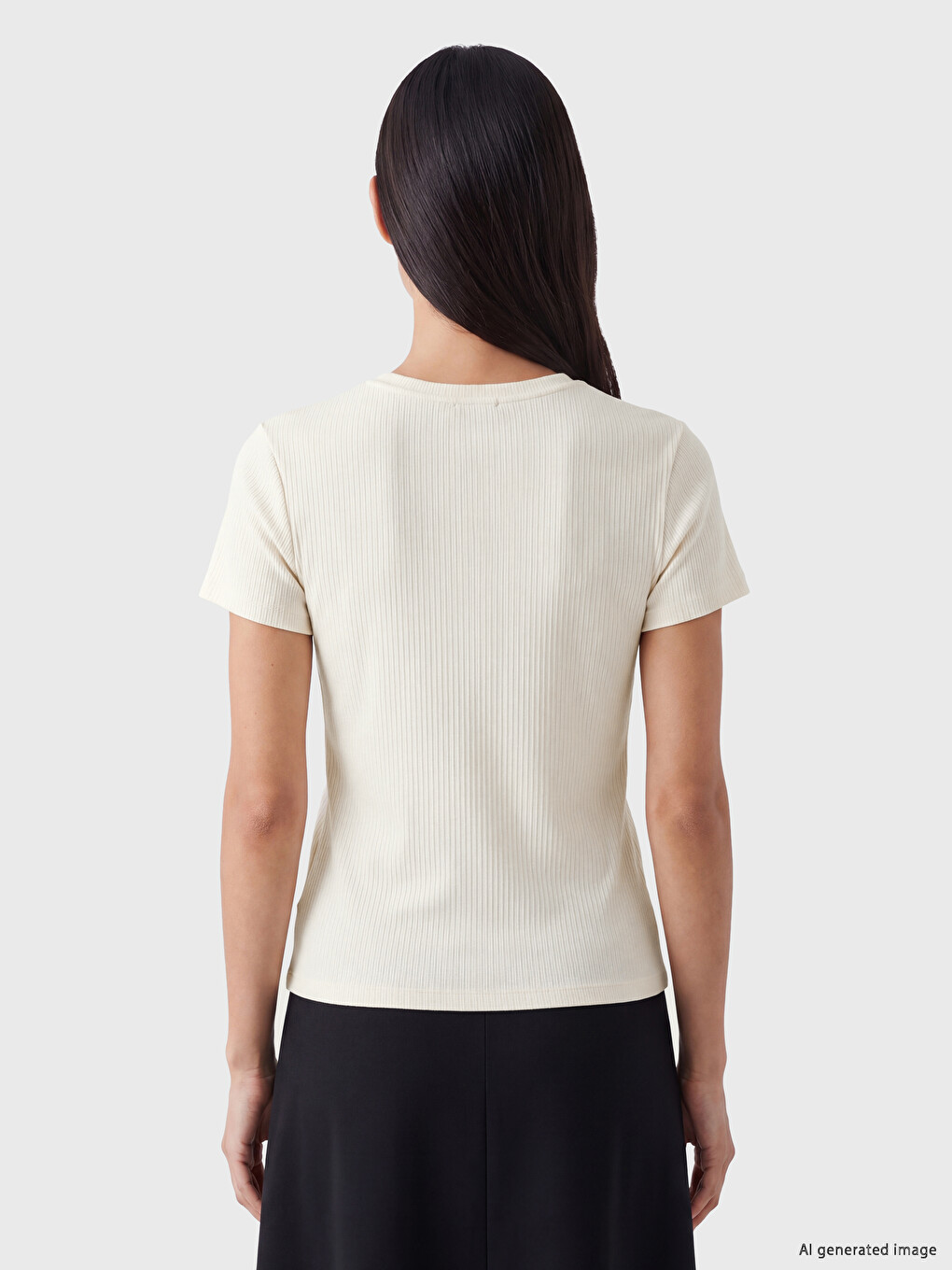 Tricou Slim Cu Striații Basic Cu Guler Rotund Pentru Femei-3