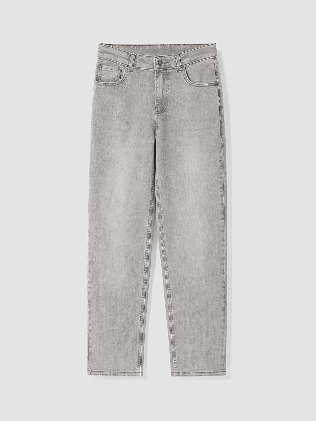 Gri Mom Fit Kadın Jean Pantolon