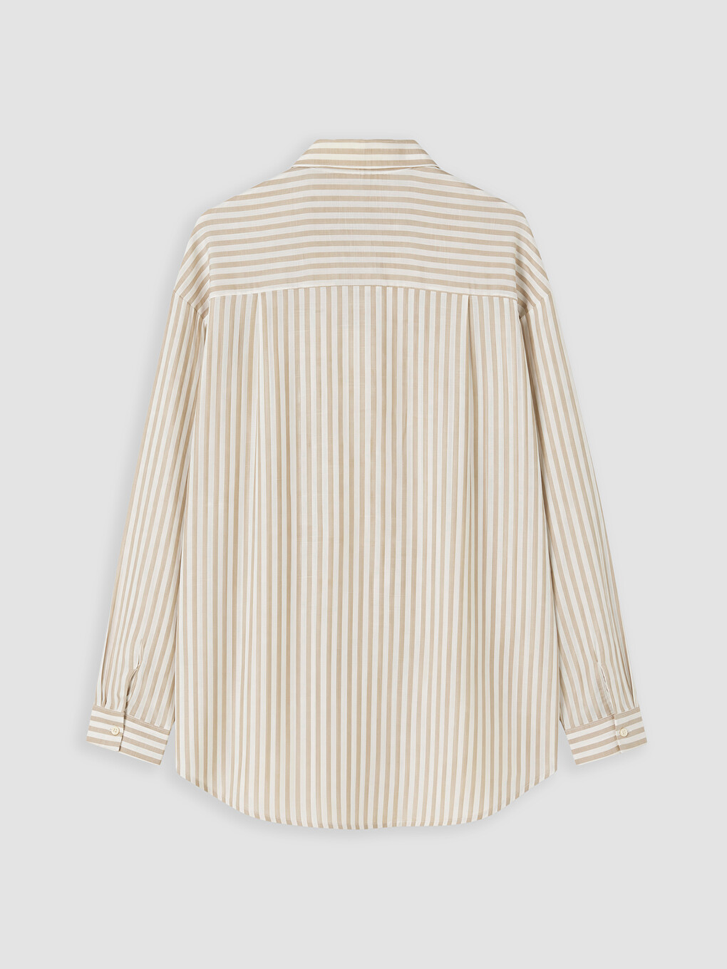 Bej Çizgili Oversize Oxford Kadın Gömlek-2
