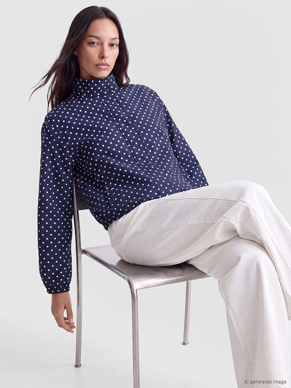 Mock Neck Polka Dot Oversize Women's Coat