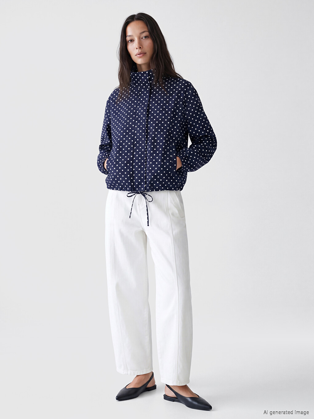 Mock Neck Polka Dot Oversize Women's Coat-1