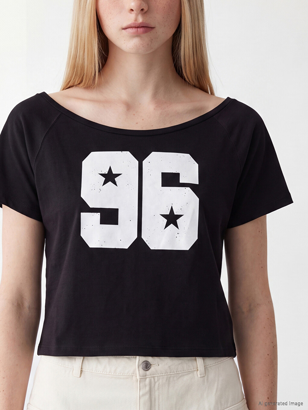 Slash Neck 100% Cotton Women's T-shirt-2