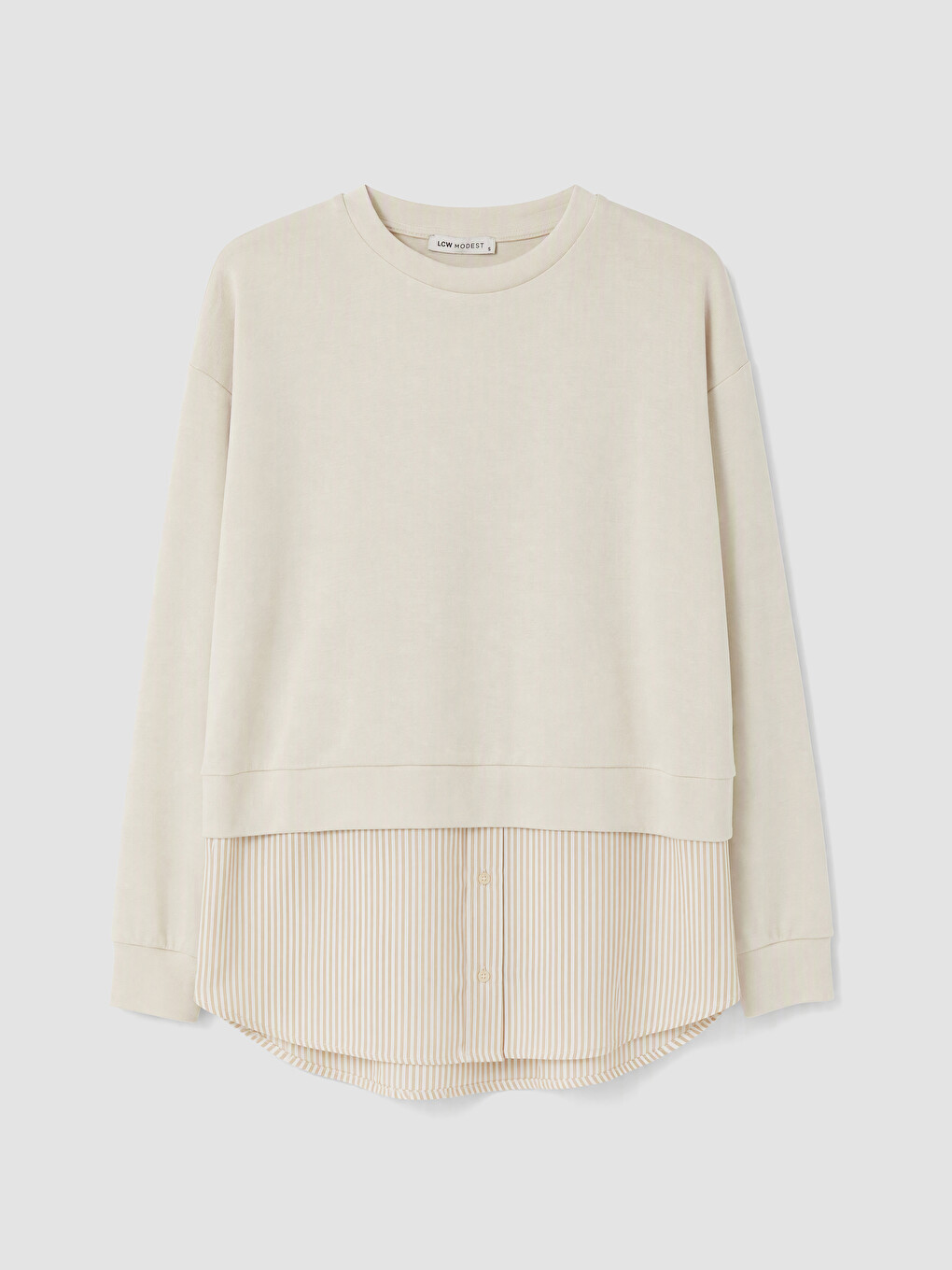 Bej Soft Touch Çizgili Kadın Sweatshirt Tunik
