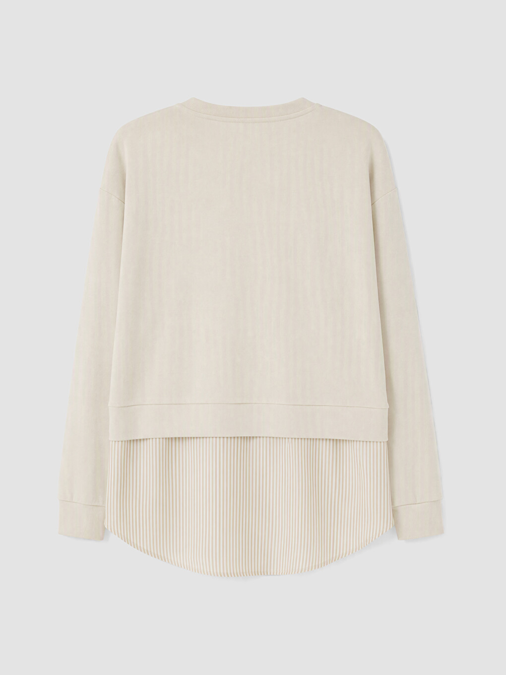 Bej Soft Touch Çizgili Kadın Sweatshirt Tunik-2