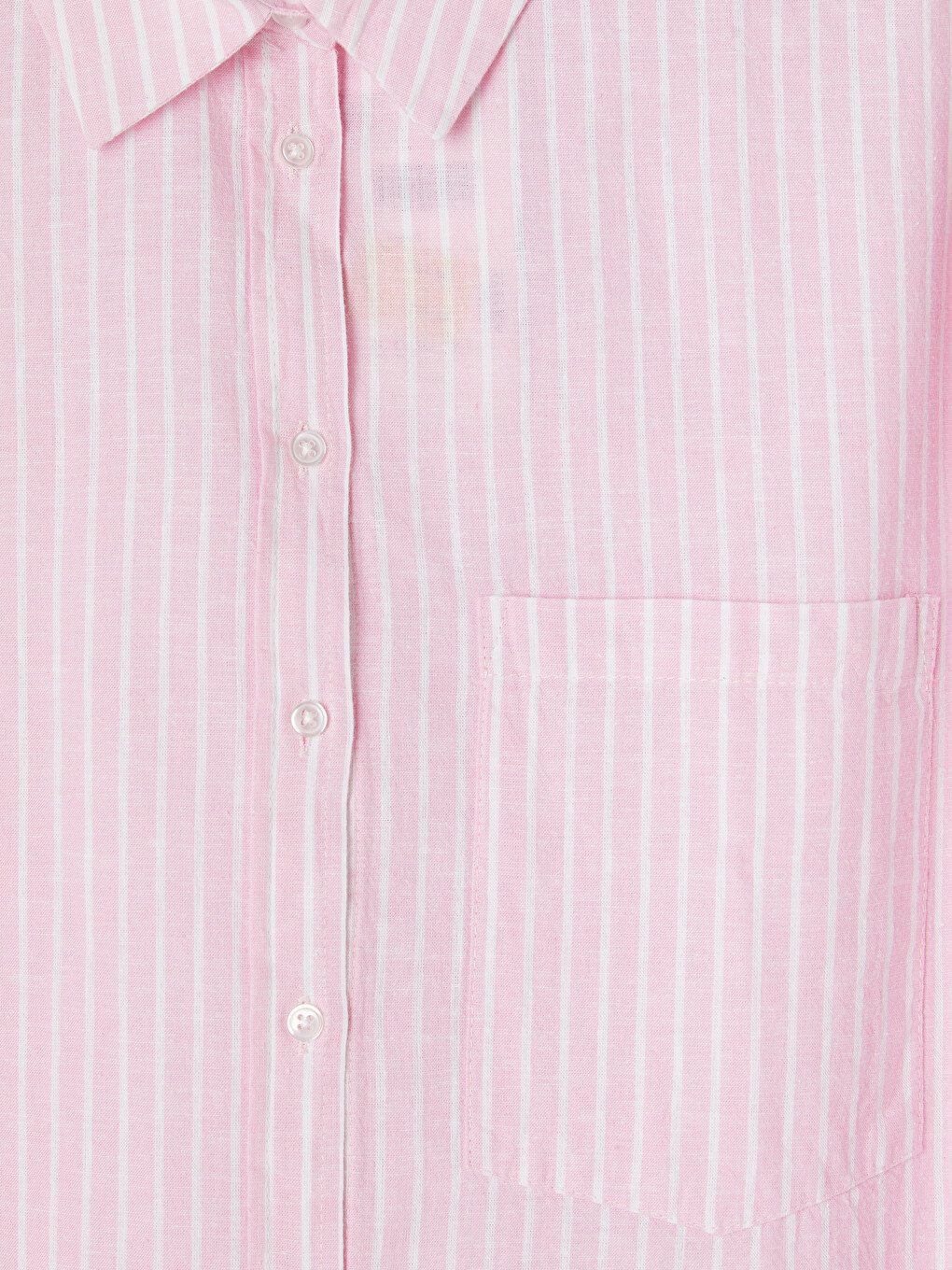 Pembe Çizgili Keten Karışımlı Oversize Kadın Gömlek-2