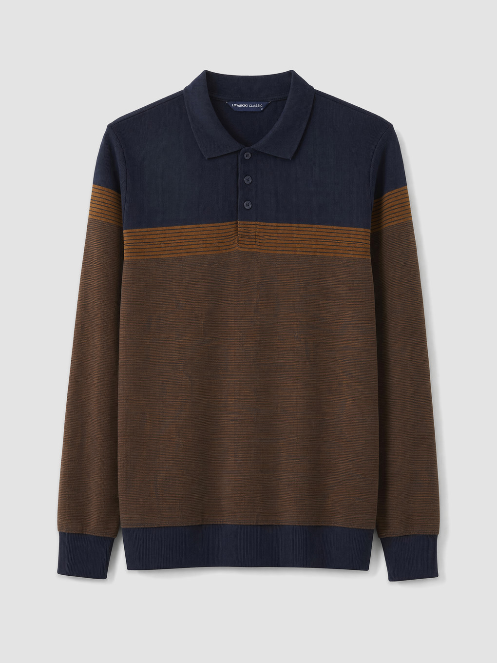 Kahverengi Polo Yaka Çizgili Erkek Sweatshirt