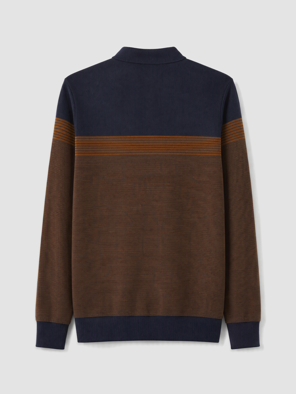 Kahverengi Polo Yaka Çizgili Erkek Sweatshirt-1