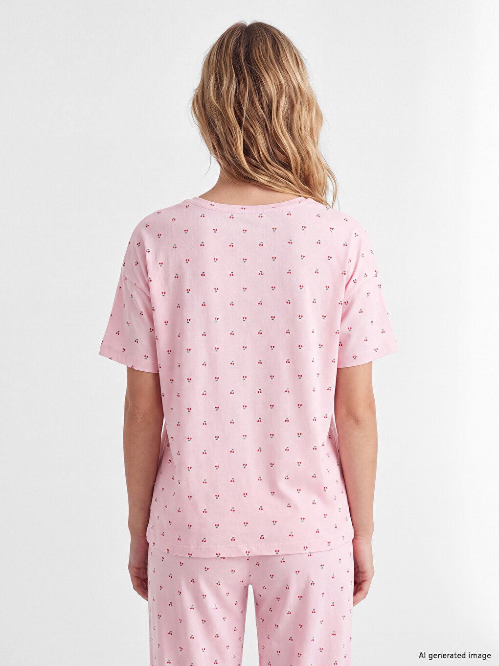 Ekru Kiraz Desenli Kadın Pijama Takım-3
