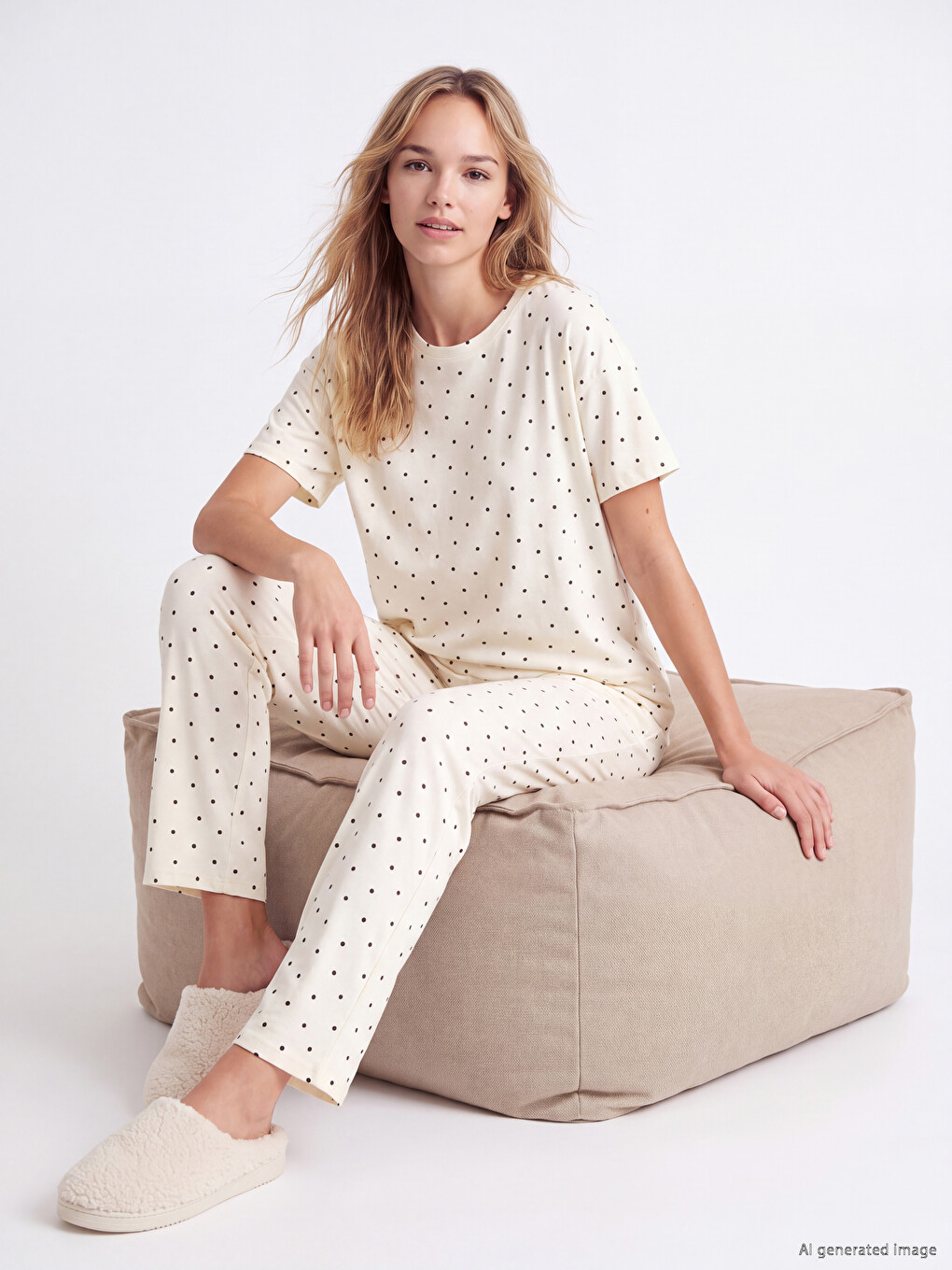 Crew Neck Polka Dot Women's Pyjamas Set