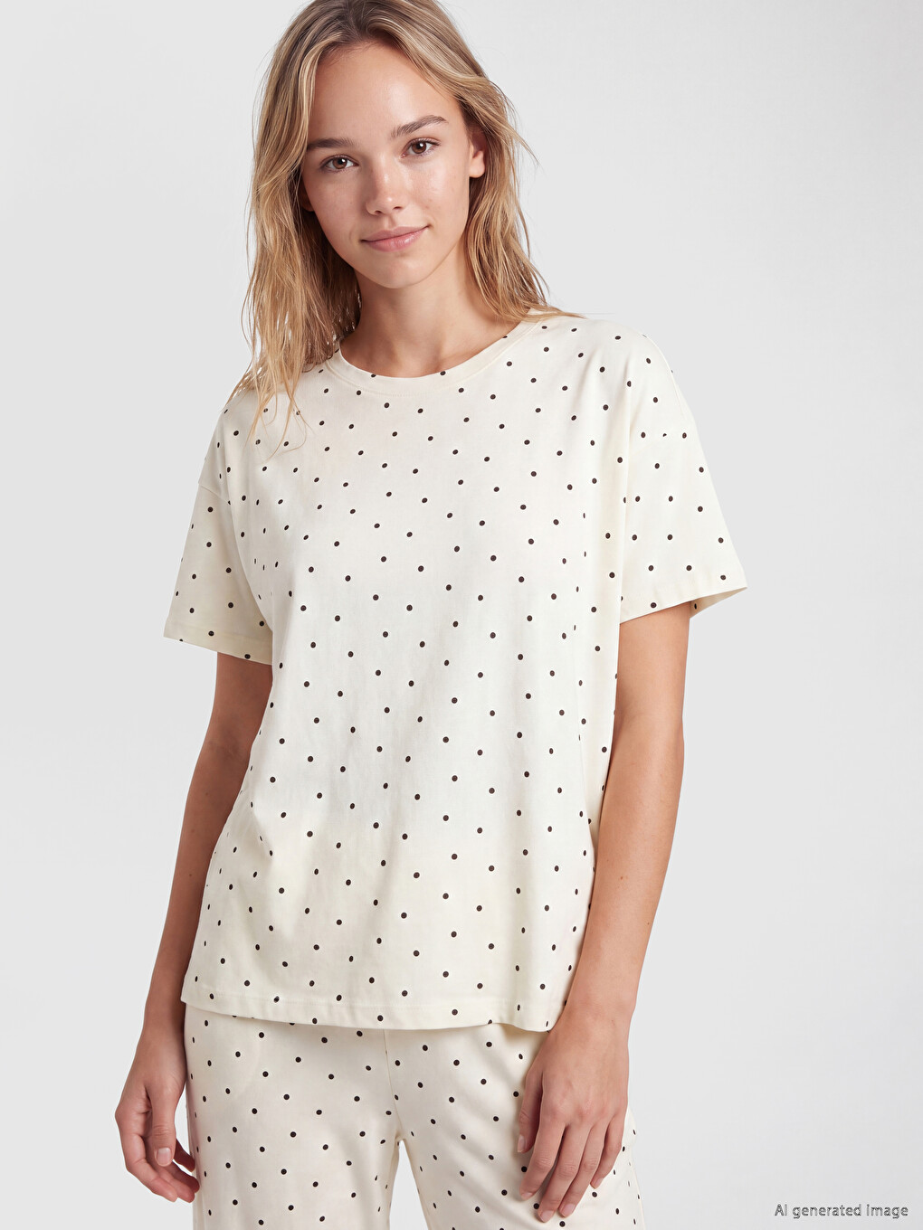 Crew Neck Polka Dot Women's Pyjamas Set-1