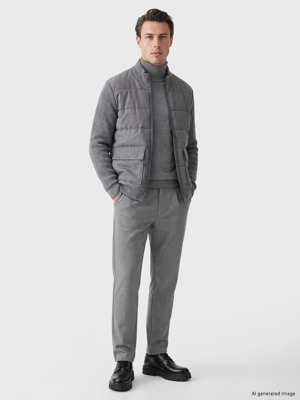 Gri Regular Fit Dik Yaka Triko Hırka-1