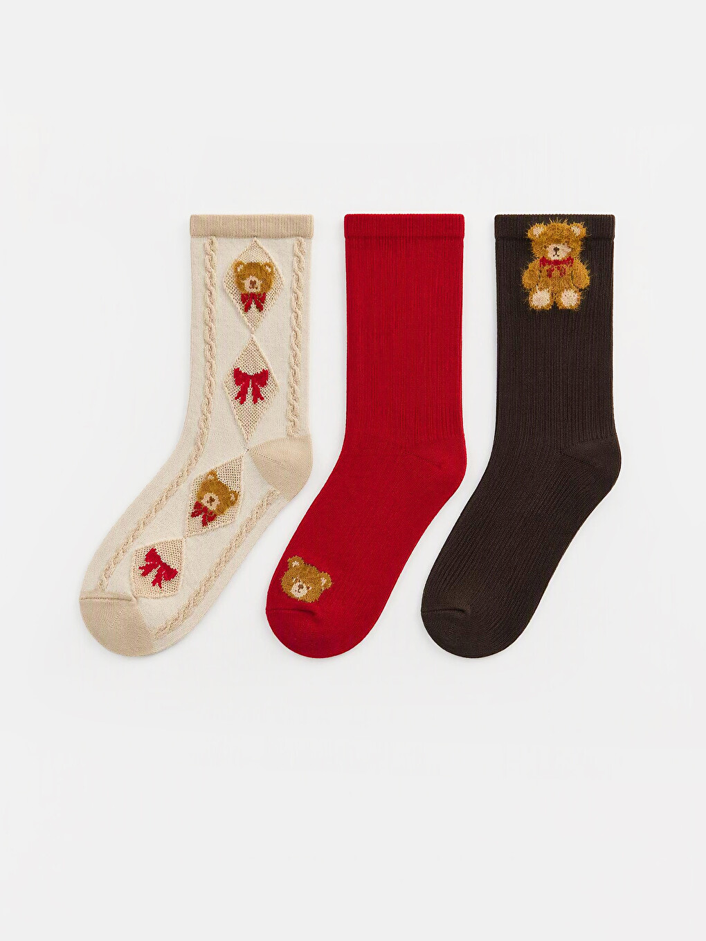 Bear Embroidered Women's Ankle Socks 3-pack