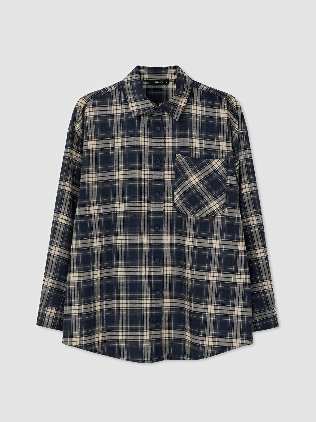 Lacivert Ekose Oversize Kadın Oduncu Gömlek