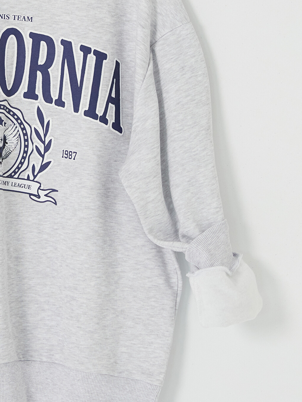 Gri Baskılı Oversize Kadın Kalın Sweatshirt-2