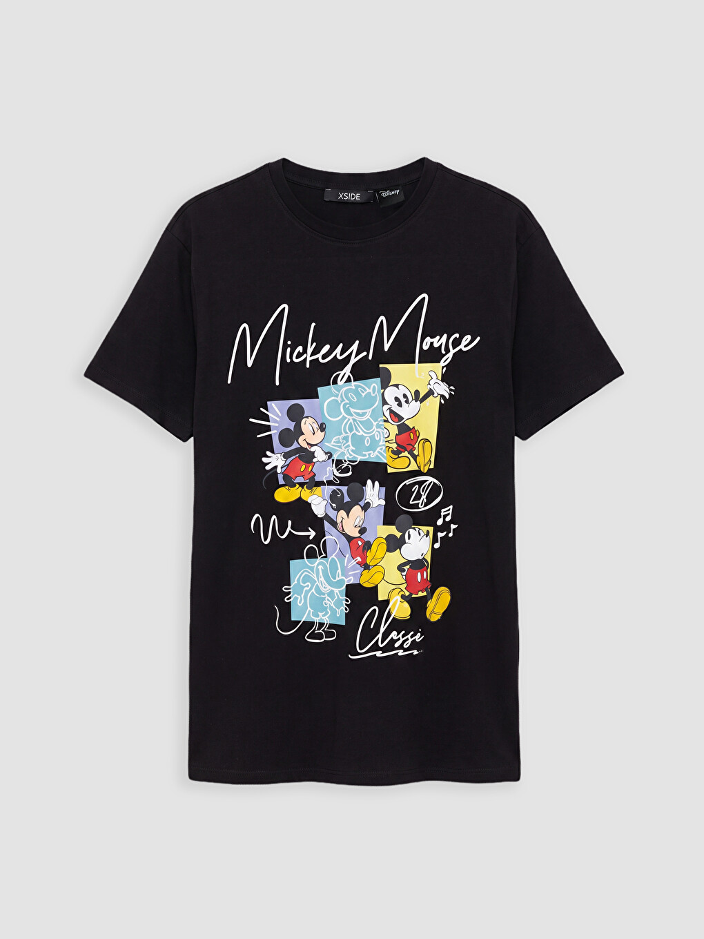 Siyah Mickey Mouse Baskılı %100 Pamuklu Kadın Tişört