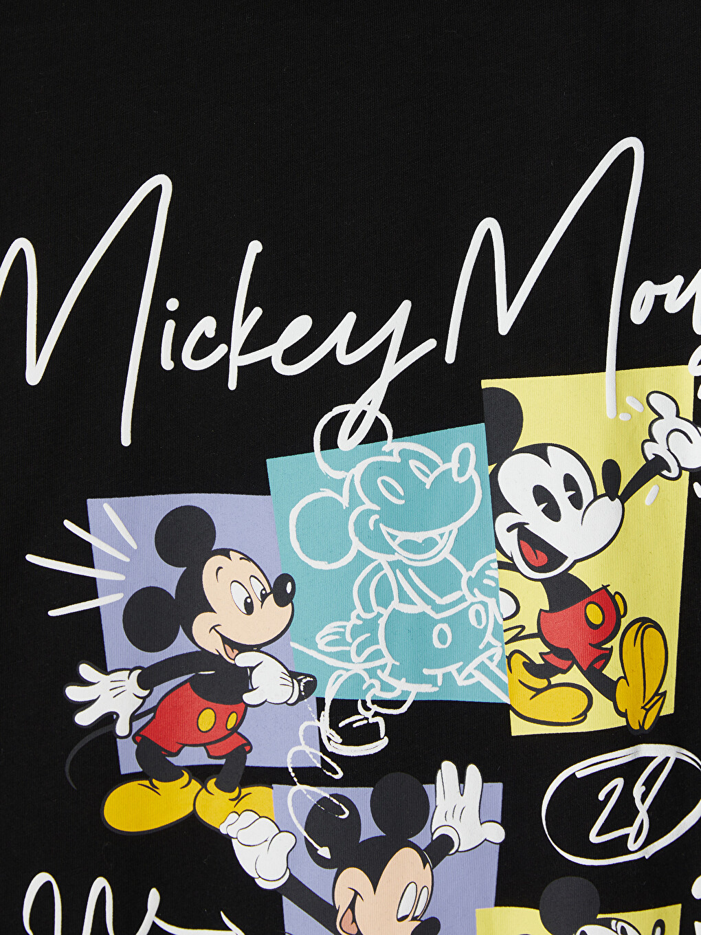 Siyah Mickey Mouse Baskılı %100 Pamuklu Kadın Tişört-1