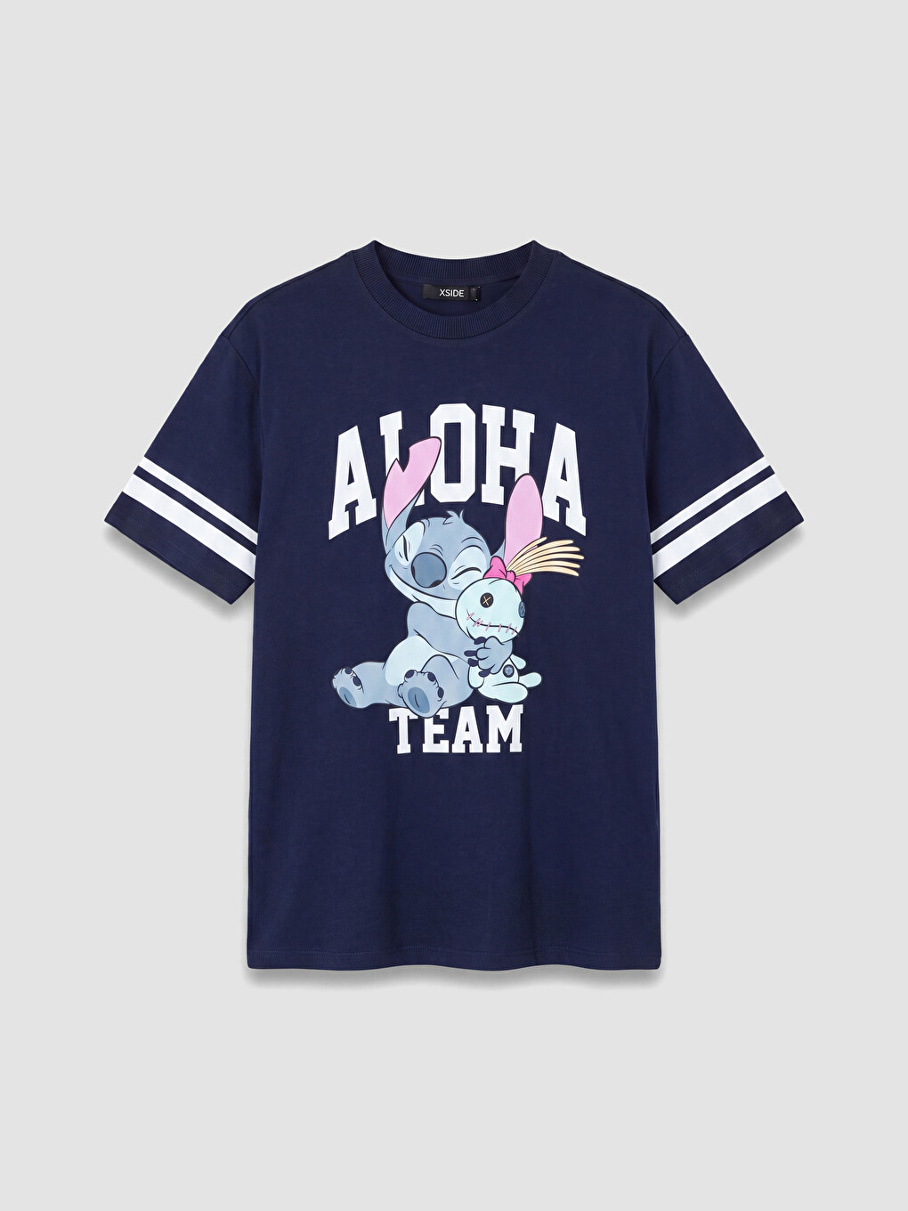 Lacivert Stitch Baskılı %100 Pamuklu Kadın Tişört-4