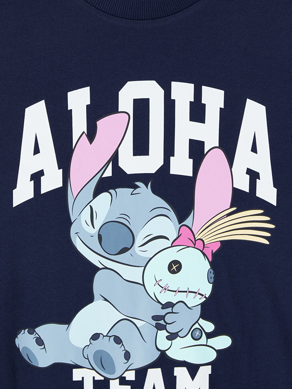 Lacivert Stitch Baskılı %100 Pamuklu Kadın Tişört-5