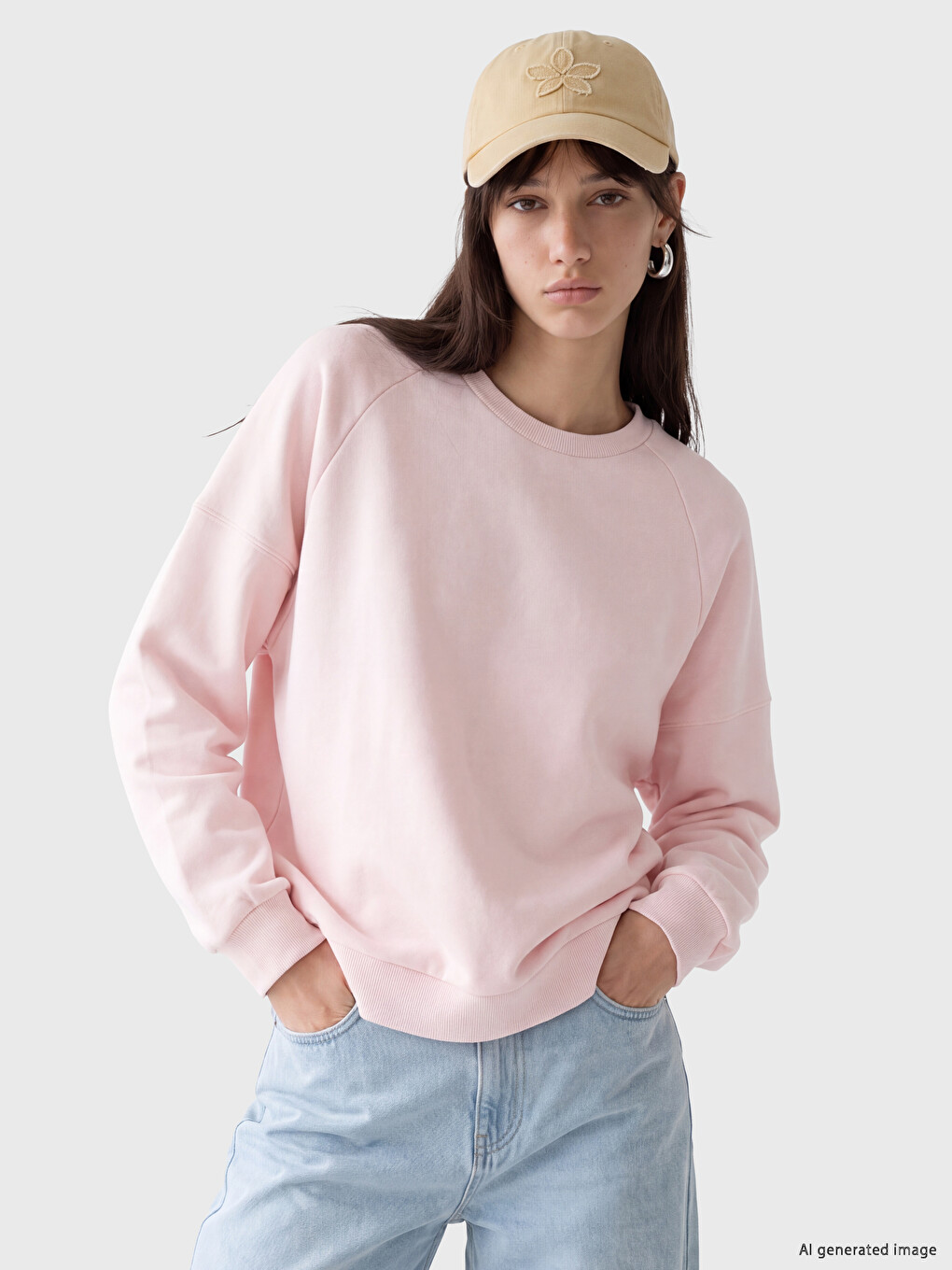 Pembe Oversize Kadın Kalın Sweatshirt