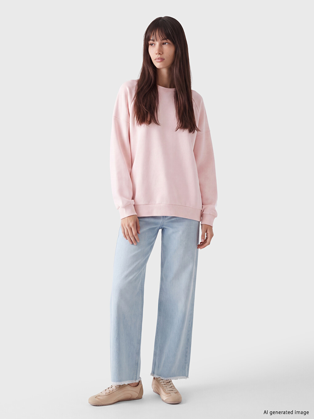 Pembe Oversize Kadın Kalın Sweatshirt-1
