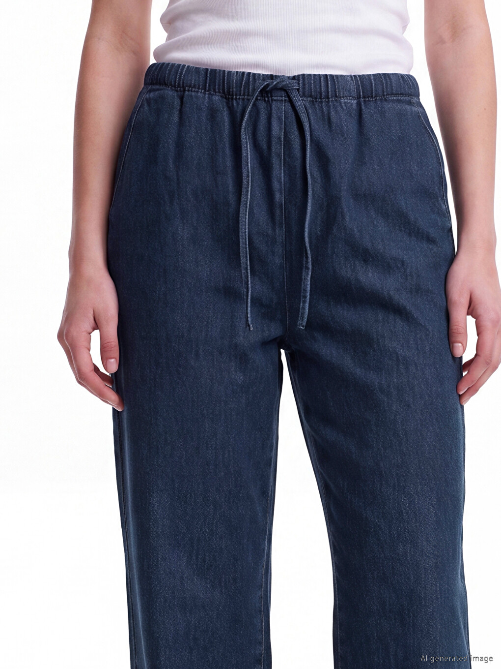 İndigo Beli Lastikli Wideleg Kadın Jean Pantolon-2