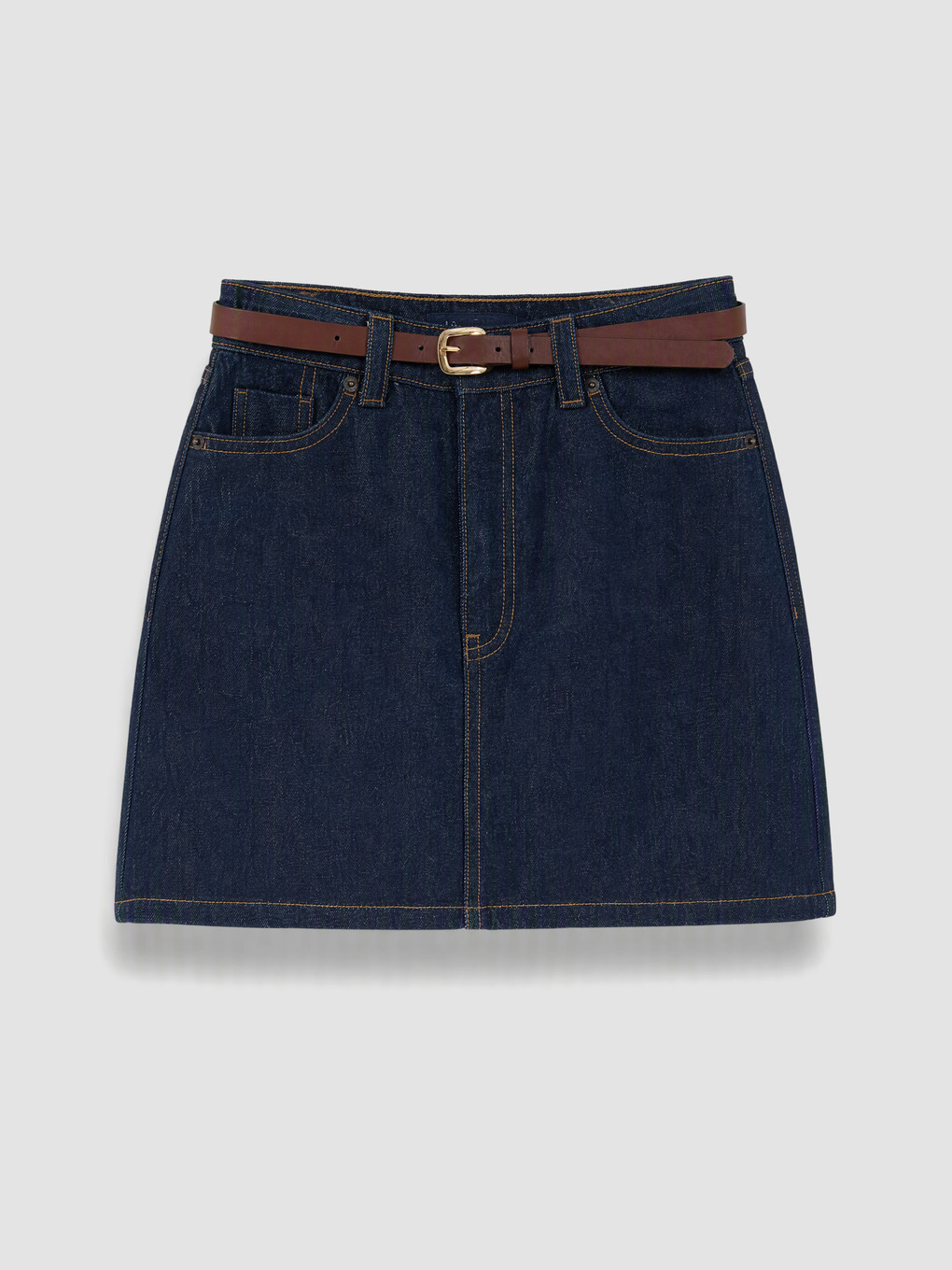 Zippered Belted Mini Jean Skirt-4