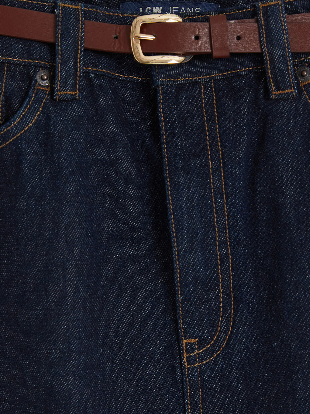 Zippered Belted Mini Jean Skirt-5