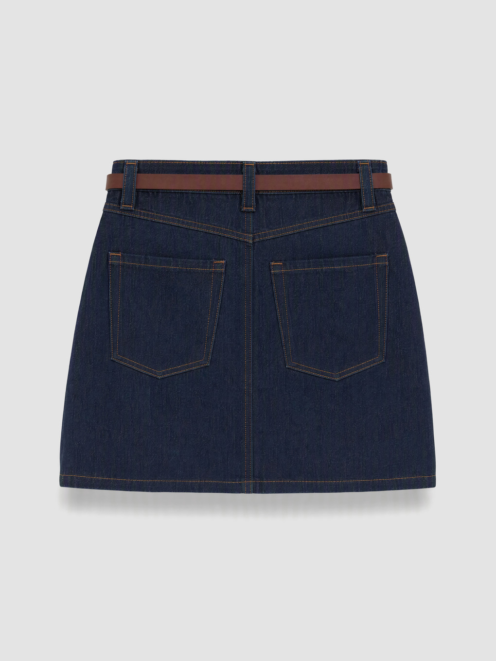 Zippered Belted Mini Jean Skirt-6