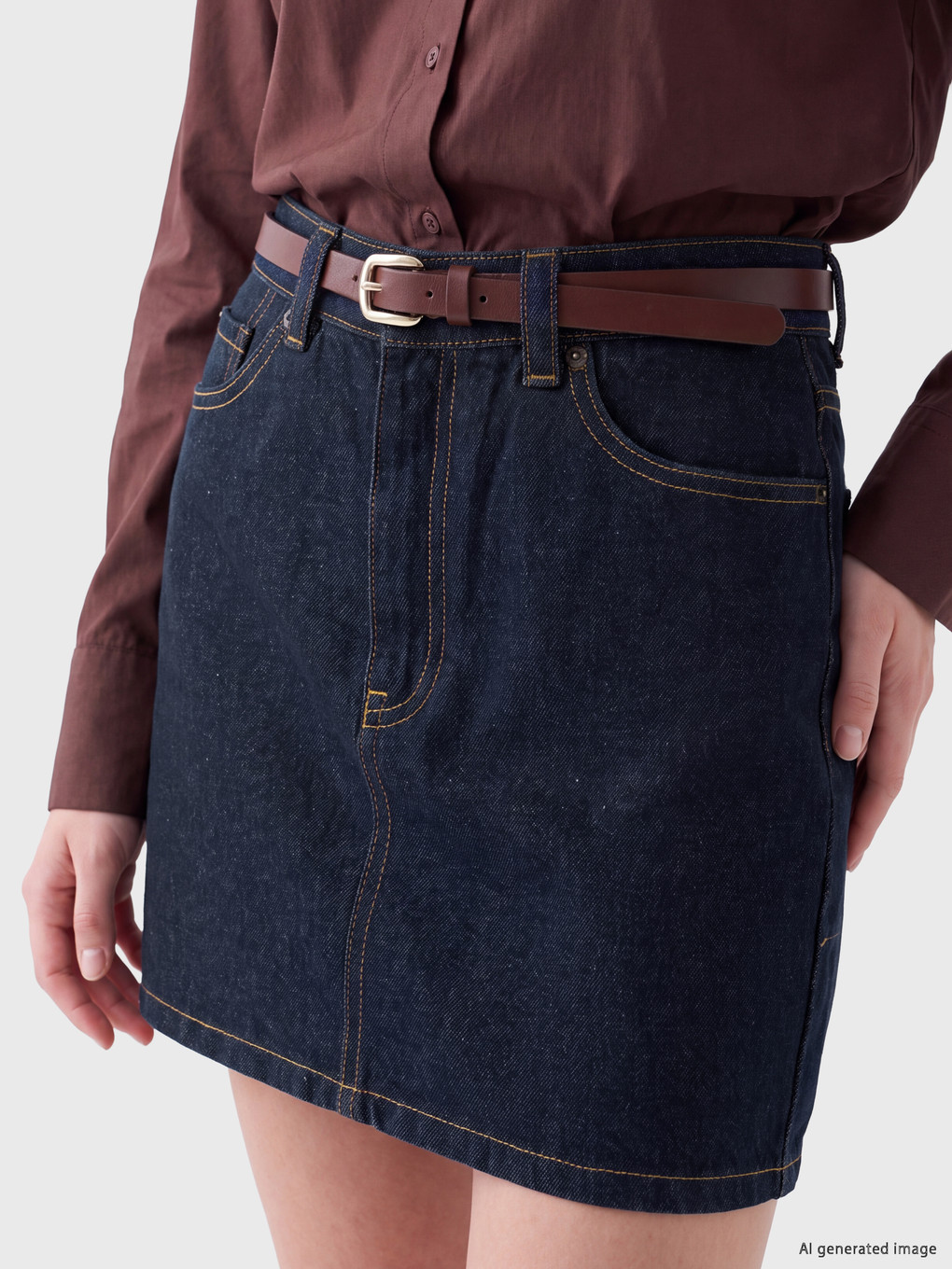 Zippered Belted Mini Jean Skirt-2