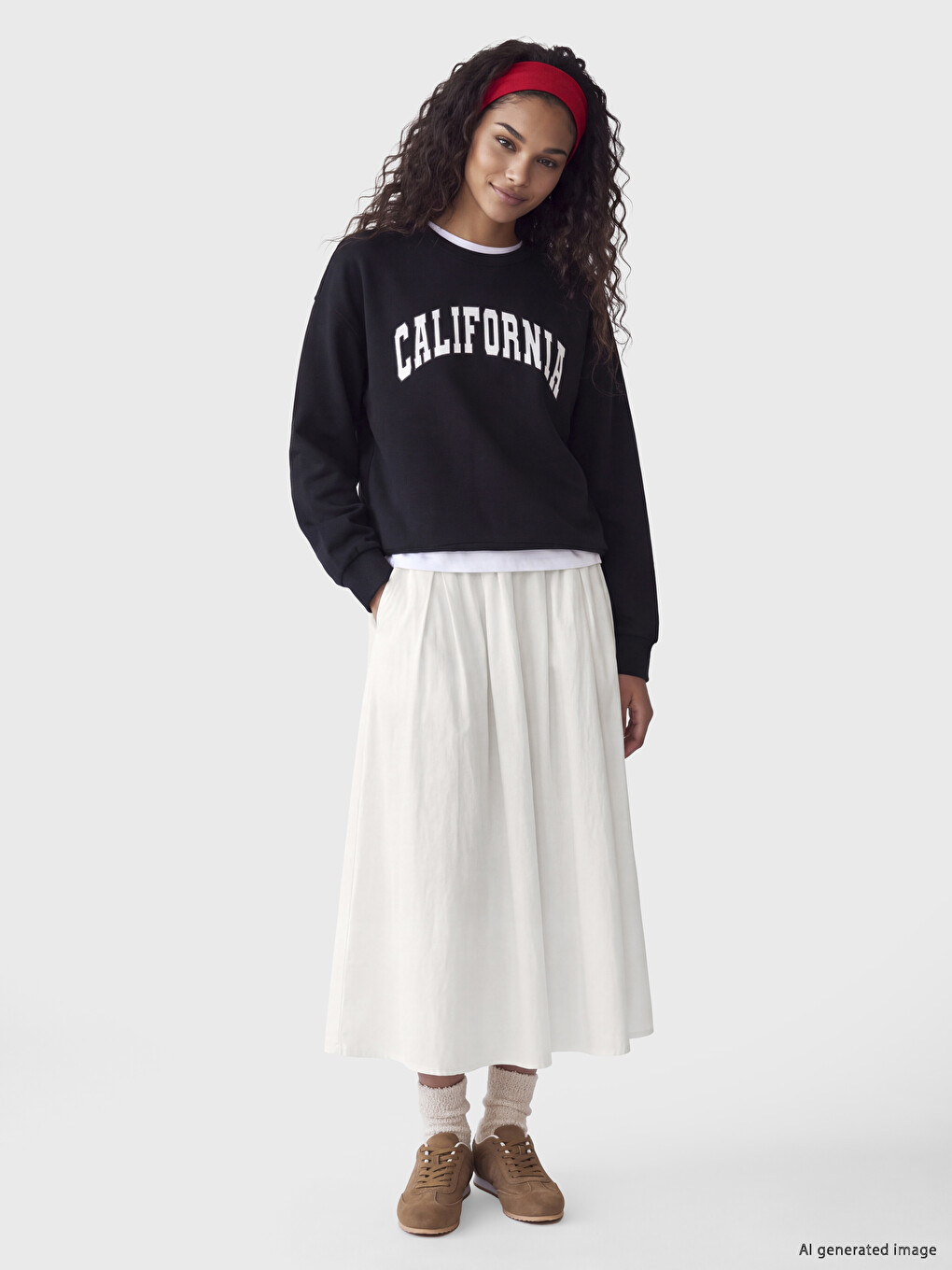 Elastic Waist Flared Skirt
