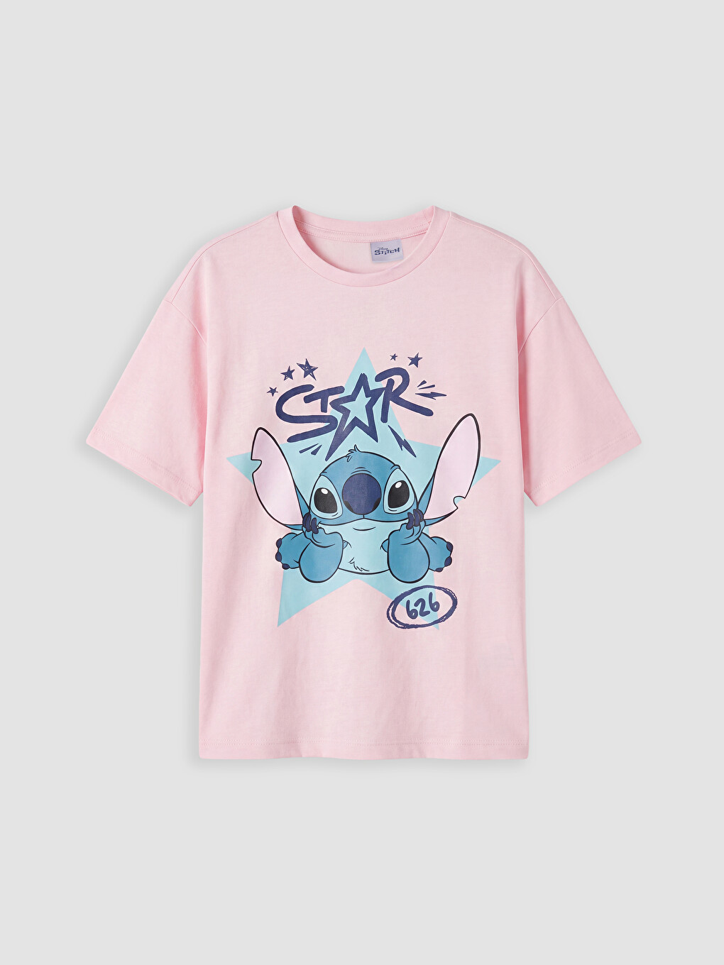 Pembe Stitch Baskılı Kız Çocuk Soft Touch Tişört