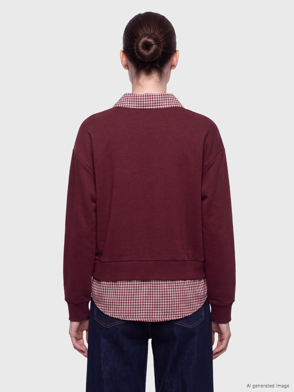 Shirt Collar Plaid Women's Sweatshirt-3